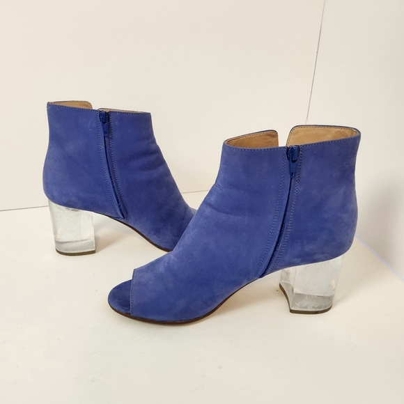 Maison Martin Margiela Blue Suede Leather Clear Heel Booties Boots Shoes 37 7 - Picture 6 of 15